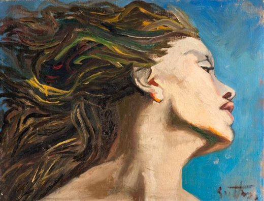 dipinto-di-renato-guttuso-profilo-di-giovane-donna-con-capelli-al-vento-1945